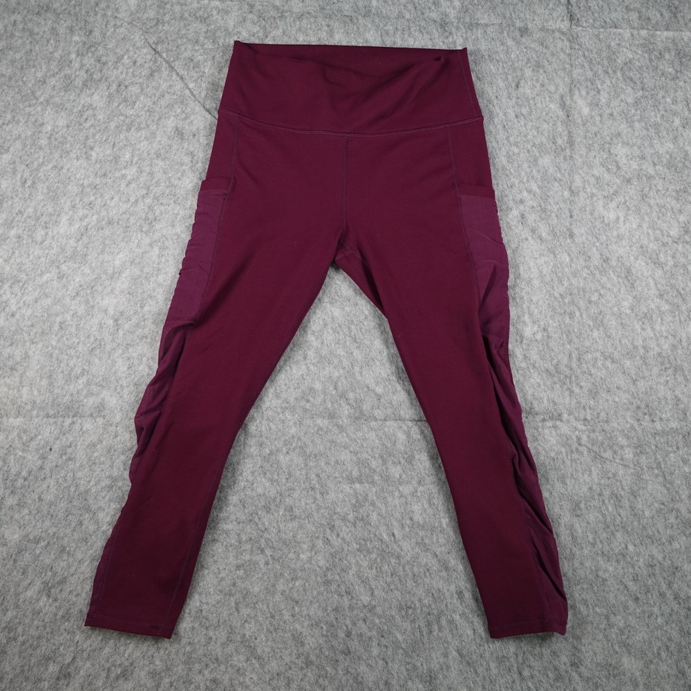 Fabletics Leggings Women Medium Burgundy Ruched High Waisted Capri Pockets